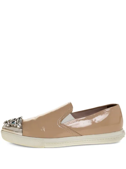 Miu Miu Pre-Owned bejeweled slip-on sneakers Neutrals 318526