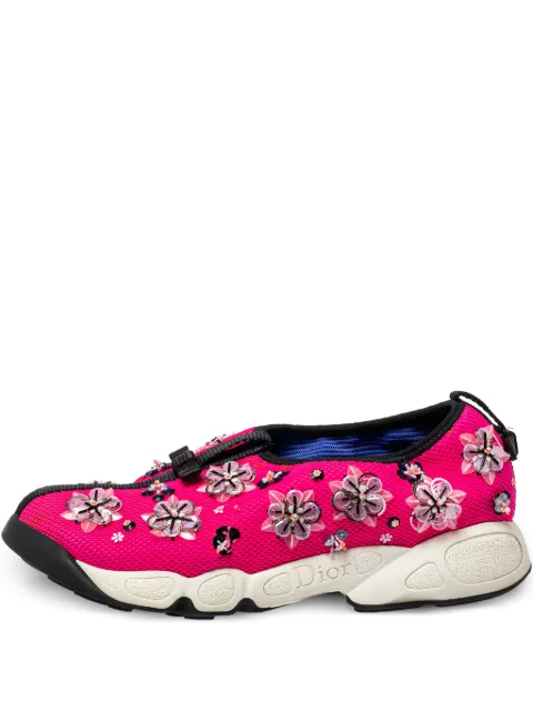 Christian Dior Pre-Owned floral-embroidered slip-on trainers Pink 411063