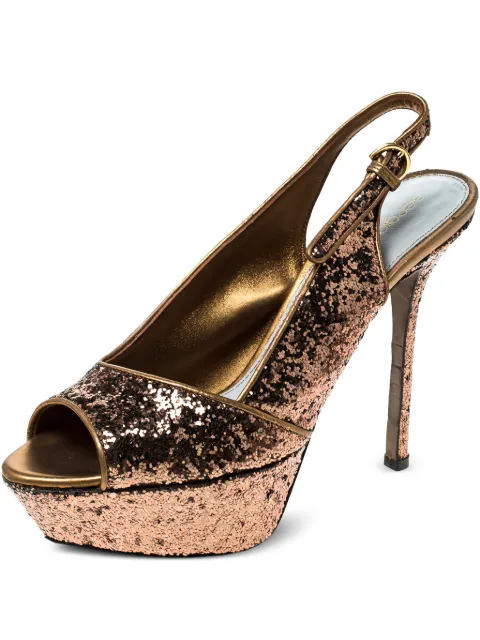 Sergio Rossi Vintage pre-owned 120mm glitter slingback sandals Brown 230013