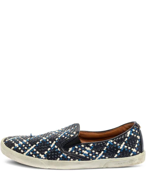 Jimmy Choo Pre-Owned woven leather slip-on sneakers Black 402837