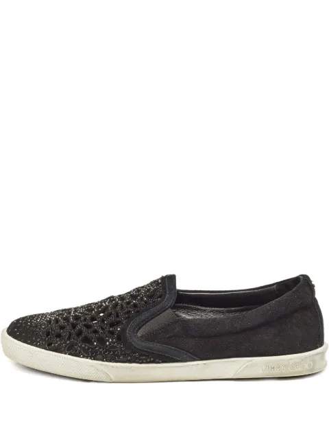 Jimmy Choo Pre-Owned crystal-embellished slip-on sneakers Black 1110513