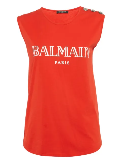 Balmain Pre-Owned logo-print t-shirt Red 1112468