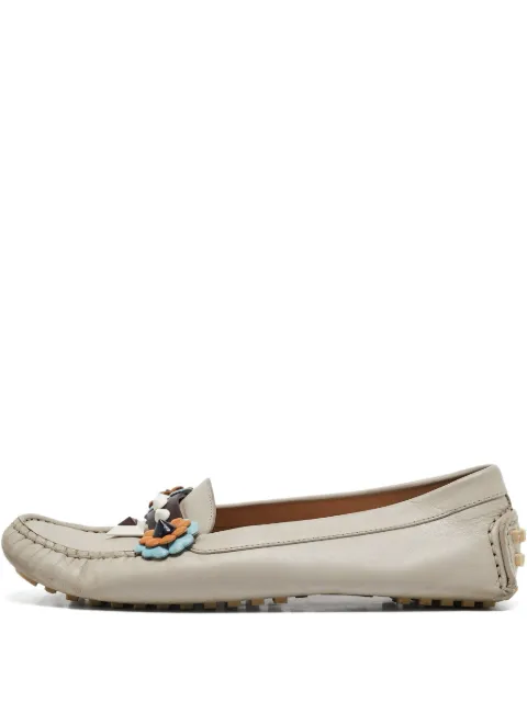 Fendi Pre-Owned floral-appliqué loafers Grey 1093489