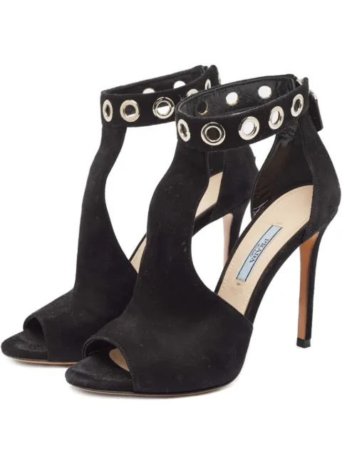 Prada Pre-Owned 100mm eyelet-embellished suede sandals Black 998572