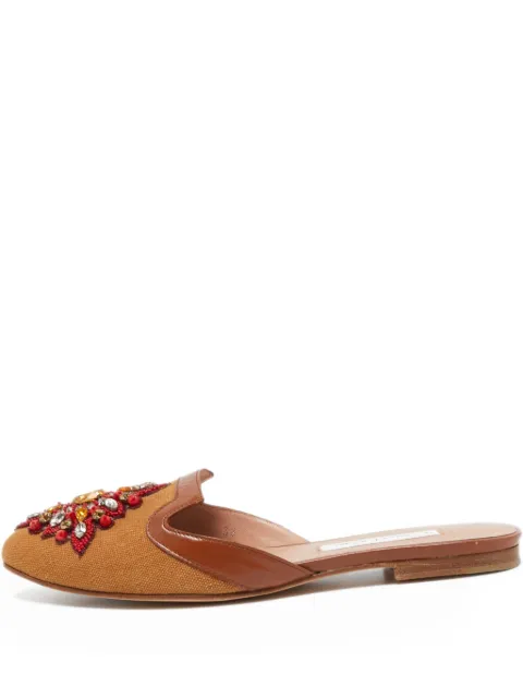 Oscar de la Renta Pre-Owned crystal-embellished mules Brown 823062