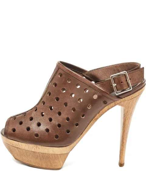 Marni Pre-Owned 135mm perforated wood-platform sandals Brown 921074