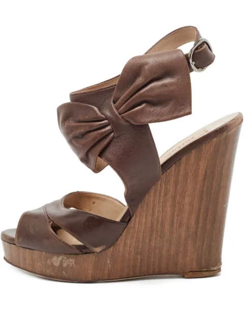 Valentino Garavani Pre-Owned 150mm leather wedge sandals Brown 873812
