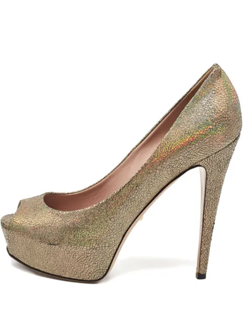 Gucci Pre-Owned 145mm platform peep toe pumps Gold 950383
