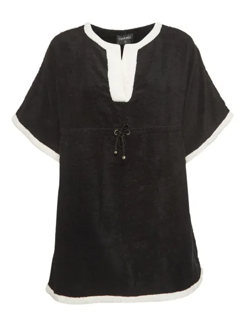 CHANEL Pre-Owned V-neck cotton mini dress Black 998760
