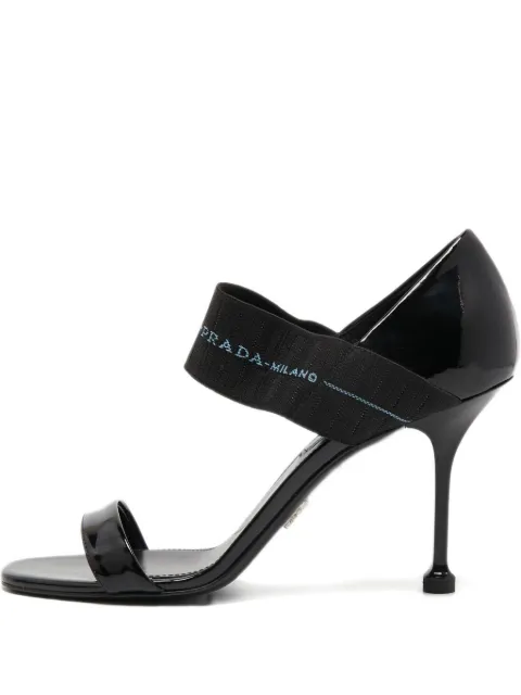 Prada Pre-Owned 95mm patent leather elastic-strap sandals Black 744189