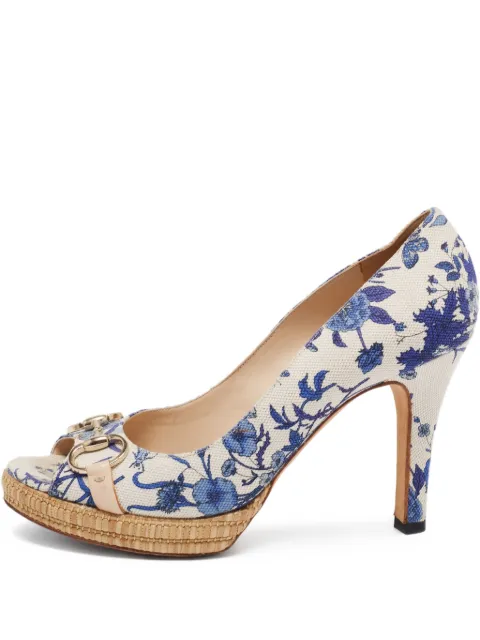 Gucci Pre-Owned 80mm floral-print platform pumps White 647391