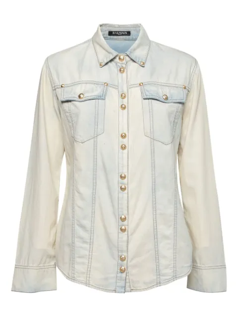 Balmain Pre-Owned long-sleeves patch-pockets shirt Blue 641988