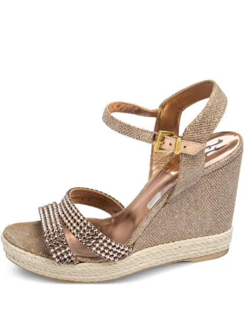 Gina pre-owned 110mm strappy embellished wedge sandals Brown 578615
