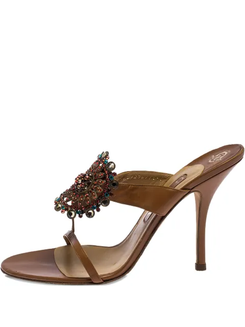 Gina 110mm bead-embellishment heeled sandals Brown 241558