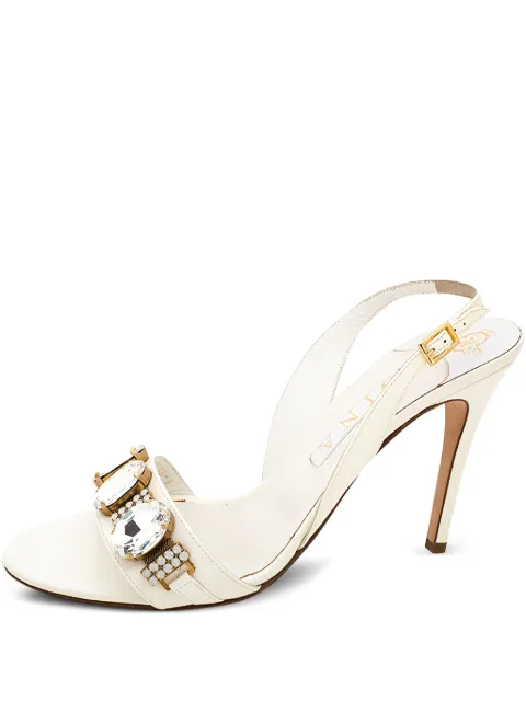Gina 105mm patent leather slingback crystal-embellished sandals White 272405