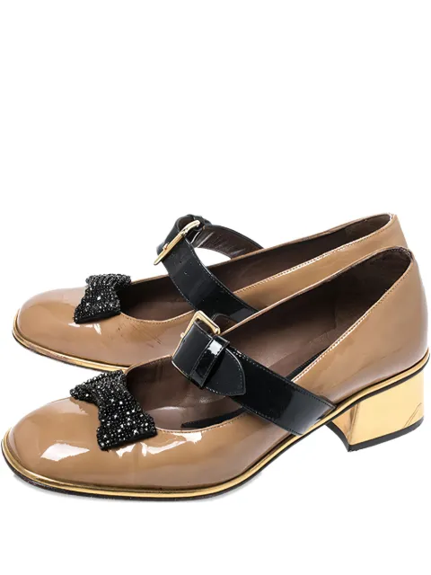 Marni Pre-Owned 40mm bow-detail patent-leather pumps Brown 258089