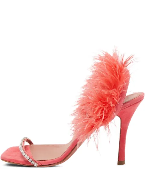 Amina Muaddi pre-owned 110mm Adwoa feather-embellished satin sandals Pink 1088714