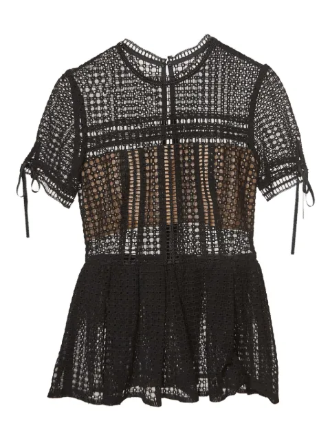 Self-Portrait Pre-Owned crochet-overlay peplum top Black 943708