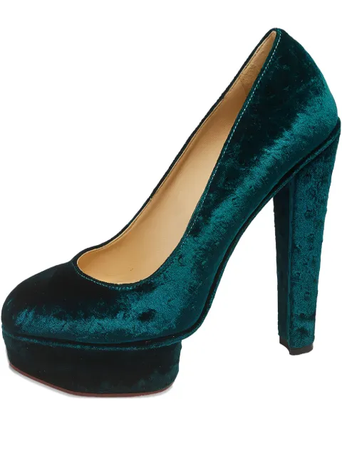 Charlotte Olympia 2024 pre-owned Dolly velvet platform pumps Green 564365