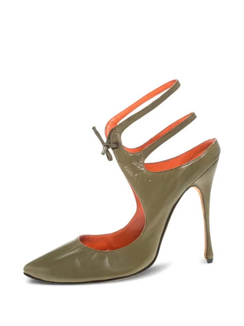 Manolo Blahnik pre-owned 115mm patent leather cut out pumps Green 384800