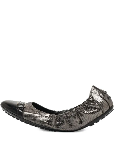 Tod's Vintage metallic-effect leather ballet flats Silver 927180