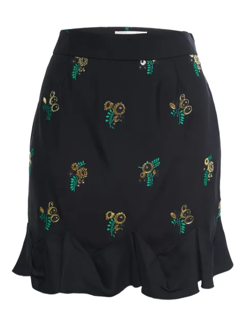 Stella McCartney Pre-Owned floral-embroidered ruffle mini skirt Black 768951
