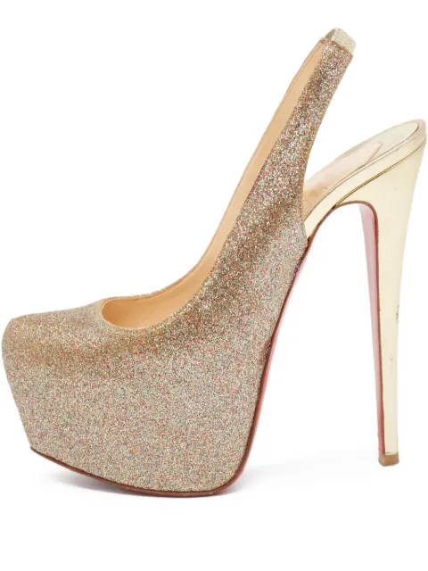 Christian Louboutin Pre-Owned 155mm Glitter Daf slingback pumps Gold 654156