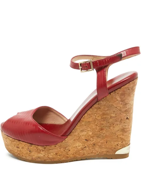 Jimmy Choo Pre-Owned 110mm leather wedge sandals Red 973331