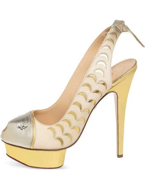 Charlotte Olympia pre-owned 150mm peep-toe platform slingback heels Yellow 504907
