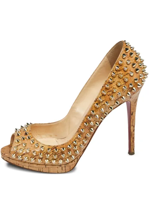 Christian Louboutin Pre-Owned 100mm Yolanda spike-embellished peep-toe pumps Neutrals 552257