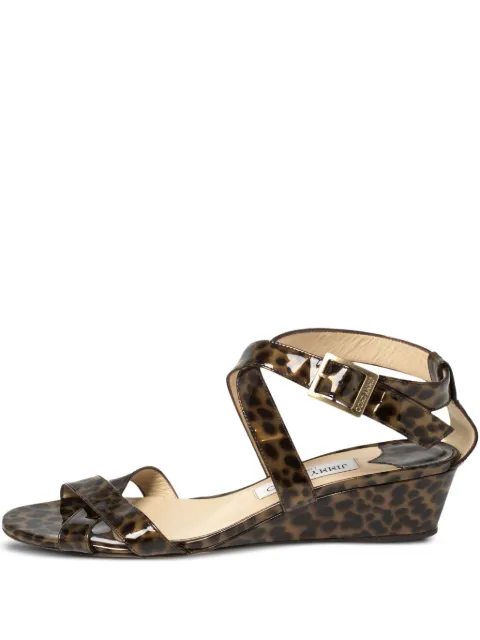 Jimmy Choo Pre-Owned 35mm leopard-print patent-leather sandals Brown 366976