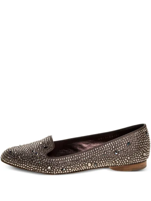 Gina crystal-embellished flat shoes Brown 321613