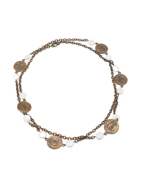 Carolina Herrera Vintage logo-charm chain necklace Brown 753519