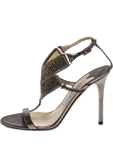 Jimmy Choo Pre-Owned 100mm crystal embellishment leather sandals Metallic 241544