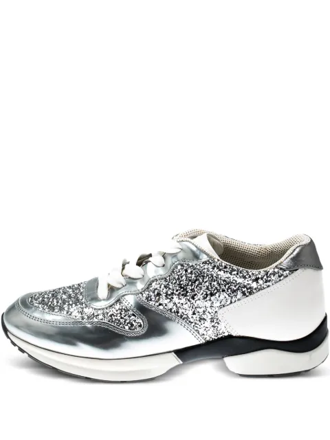 Tod's Vintage glitter leather sneakers Silver 215174