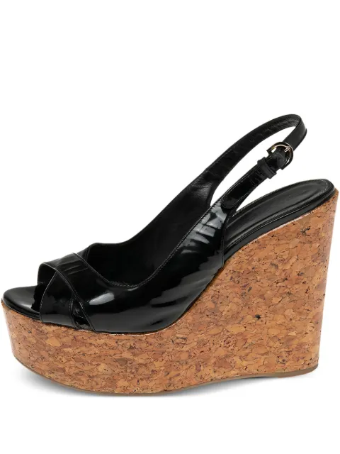 Sergio Rossi Vintage 130mm patent-finish wedge sandals Black 582283