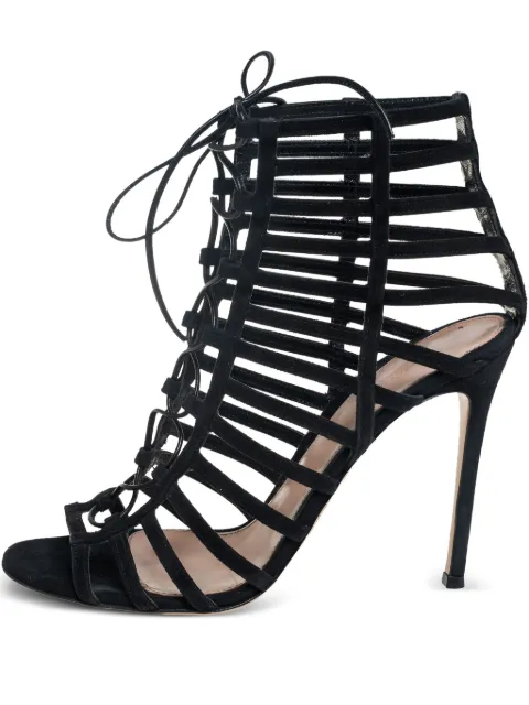 Gianvito Rossi 2024 110mm caged lace-up sandals Black 431382