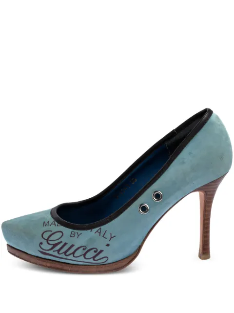 Gucci Pre-Owned 90mm logo-print pumps Blue 317796
