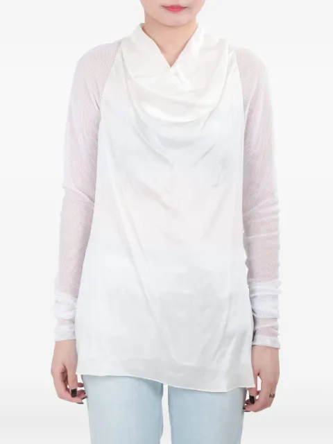 Vera Wang cowl-neck mesh sleeve top White 206009