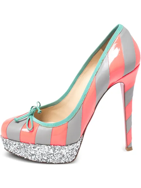 Christian Louboutin Pre-Owned 130mm glitter-embellished striped pumps Grey 262934