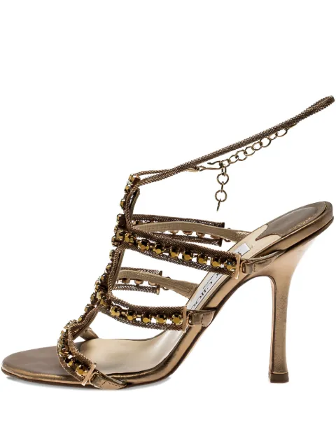 Jimmy Choo Pre-Owned 100mm metal chain embellished sandals Gold 212867