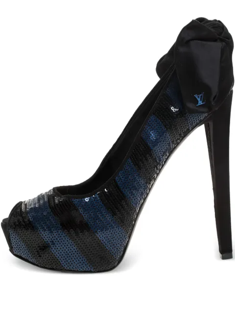 Louis Vuitton Pre-Owned 145mm sequins stripes pumps Blue 262160
