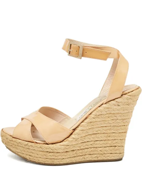Jimmy Choo Pre-Owned patent-leather wedge sandals Neutrals 1095182