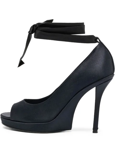 Saint Laurent Pre-Owned 110mm satin peep-toe pumps Blue 1089273