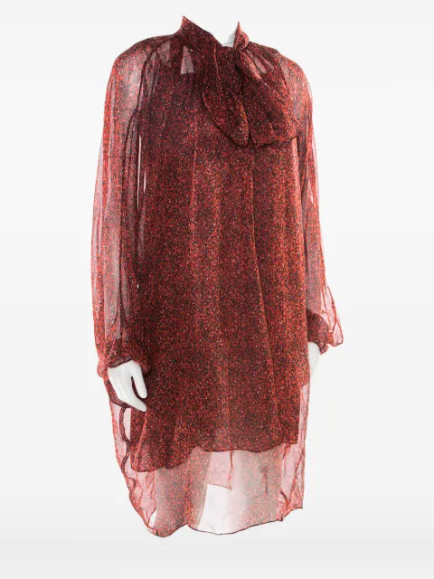 Saint Laurent Pre-Owned tied-neck silk dress Red 178399