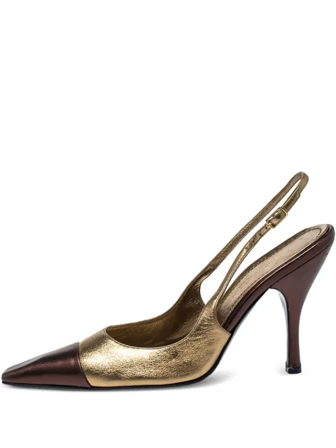 Casadei Vintage 100mm leather slingback pumps Gold 266838