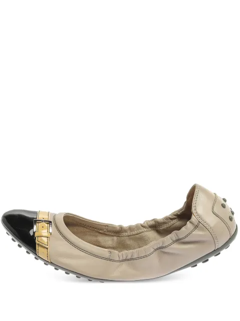 Tod's Vintage buckle-detail leather ballet flats Neutrals 352475