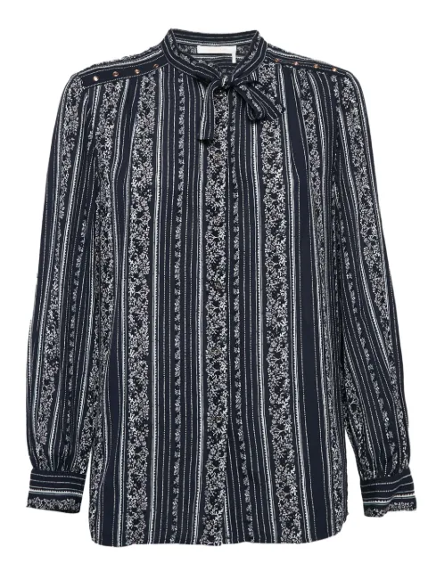See By Chloé Vintage floral striped tie-neck shirt Blue 1076408