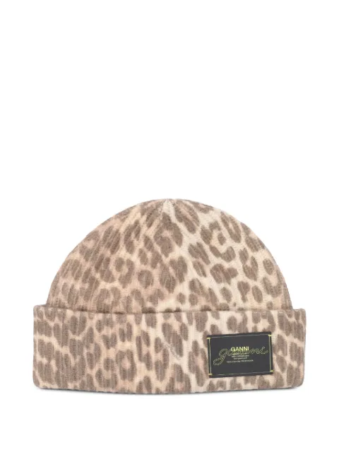 GANNI leopard-print beanie Neutrals A66585942943