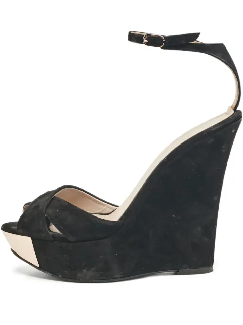 Le Silla Pre-Owned 140mm suede wedge sandals Black 1039202